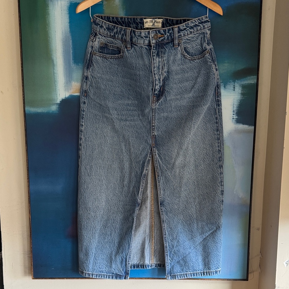 We The Free Blue Long Denim Skirt